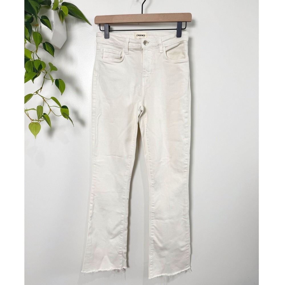 L'AGENCE Ruth High Rise Straight Leg Jeans Vintage White Raw Hem 2649ISKR 26